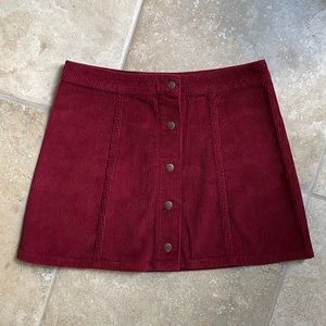 Forever 21 Button Skirt Maroon Corduroy Size 27
